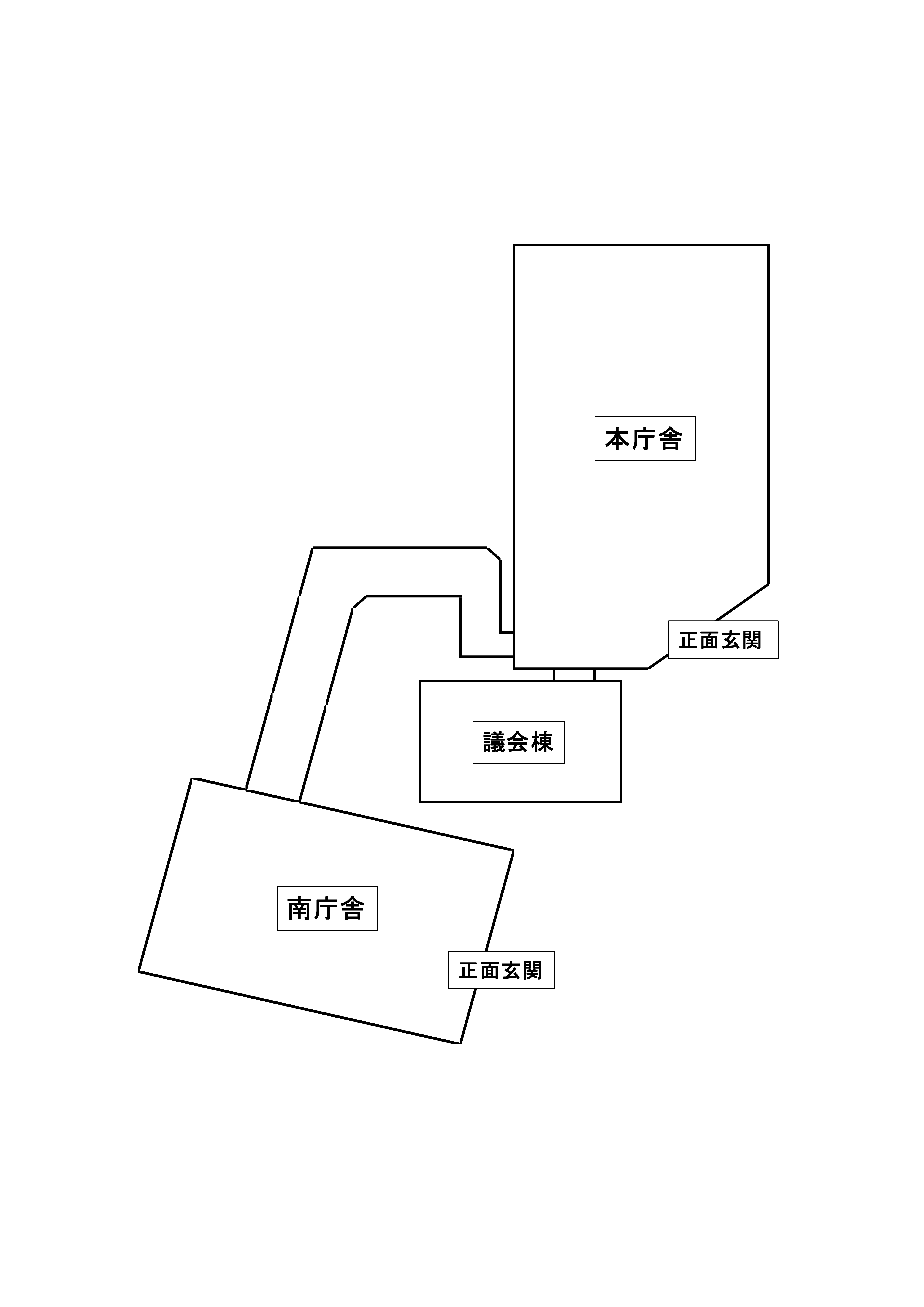 芝山町役場にある建物の配置図です。